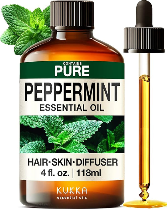 KUKKA Peppermint Essential Oils - 4 Fl Oz - for Hair, Skin, Diffuser, Aromatherapy & DIY Soap Making Scent