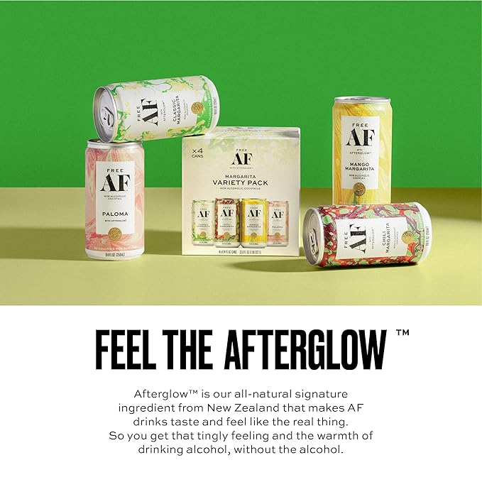 AF Drinks Non-Alcoholic Margarita Variety Pack | Alcohol Alternative Sparkling Cocktails with AFTERGLOW Botanical Warmth | Gluten-Free, Low-Calorie | 8.4 oz Cans (12-Pack)