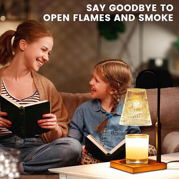 Candle Warmer Lamp with 2 Bulbs, Electric Candle Warmer with Timer -Clear Adjustable Height and Dimmer LampCandle Warmer for Scented Jar Candles Wax Melt Warmer for Home Decor