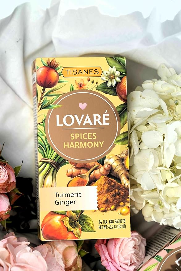 LOVARE Spices Harmony Herbal Tea, Caffeine-Free Fruit & Spice Infusion, Persimmon + Mandarin, 24 Individually Wrapped Bags (1.8 g each), Made in Ukraine (SPICES HARMONY)