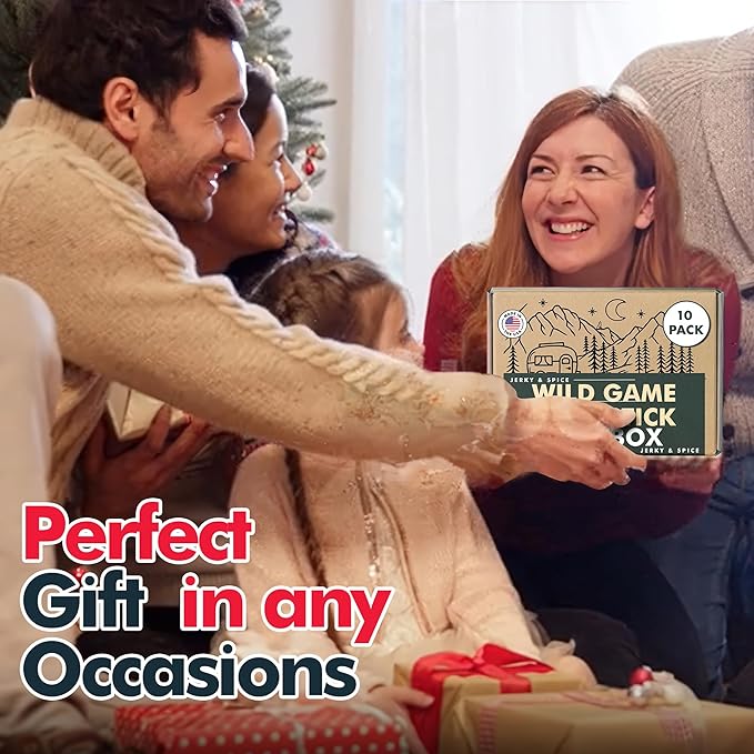 Jerky-n-Spice Wild Game Meat Sticks (10-Pack) | Ultimate Exotic Snacks | Beef Jerky Gifts for Men | Delicious Jerky Variety Pack Ideal for Anniversary, Camping, Hunting & Birthday Events