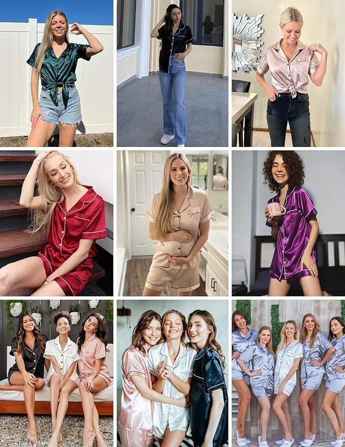 Ekouaer Silk Pajamas for Women Short Sleeve Sleepwear Soft Button Down Loungewear 2 Piece Satin Pjs Shorts Set S-XXL