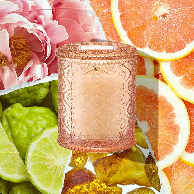 LA JOLIE MUSE Citrine & Pink Peony Scented Candles - Bergamot, Peony, Amber | 6 oz Natural Soy Wax | 40 Hours Clean Burn | Citrus Scented Candle| Gift-Ready for Hosts & Gatherings