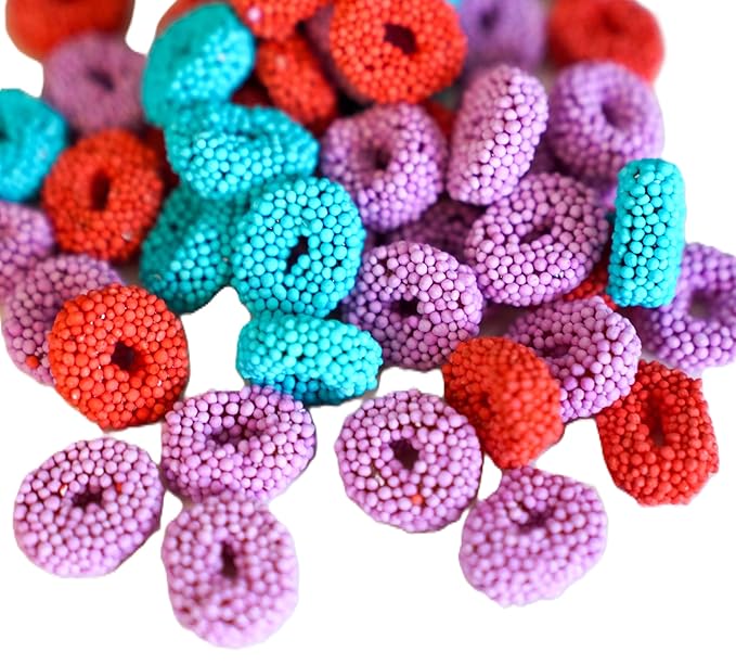 Assorted Fruit Flavored Crunchy Candy Coated Gummy Candy Rings - 1 lb of Tropical Punch Grape Cherry Chewy Sweet Treats in Reasealable Bag