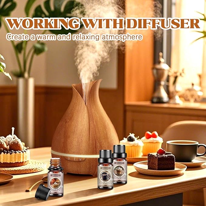 Bakery Essential Oils Set - 6x10ML Fragrance Oils for Home Diffusers,Candle & Soap Making |Home Aromatherapy & Crafting| Leather, Hot Chocolate, Coffee Cake, Mocha Coffee, Apple Pie,Brown Sugar Scents