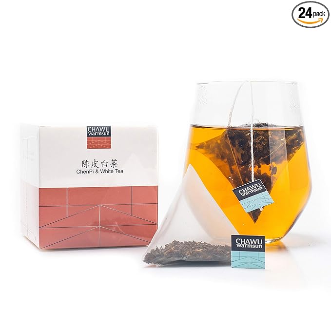 ChaWuWarmSun ChenPi & White Tea Bags,16 Tea bags,8 Count/Box(Pack of 2),3 Years Old ChenPi with ShouMei White Tea Loose Leaf