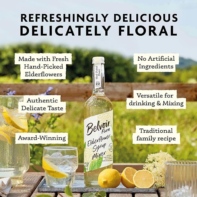 BELVOIR FRUIT FARMS Elderflower Syrup Mixer, 500ml (Pack of 1) | Refreshing Botanical Drink Mix | Perfect for Cocktails | Natural Flavor| No Preservatives| Made with Fresh Elderflowers.