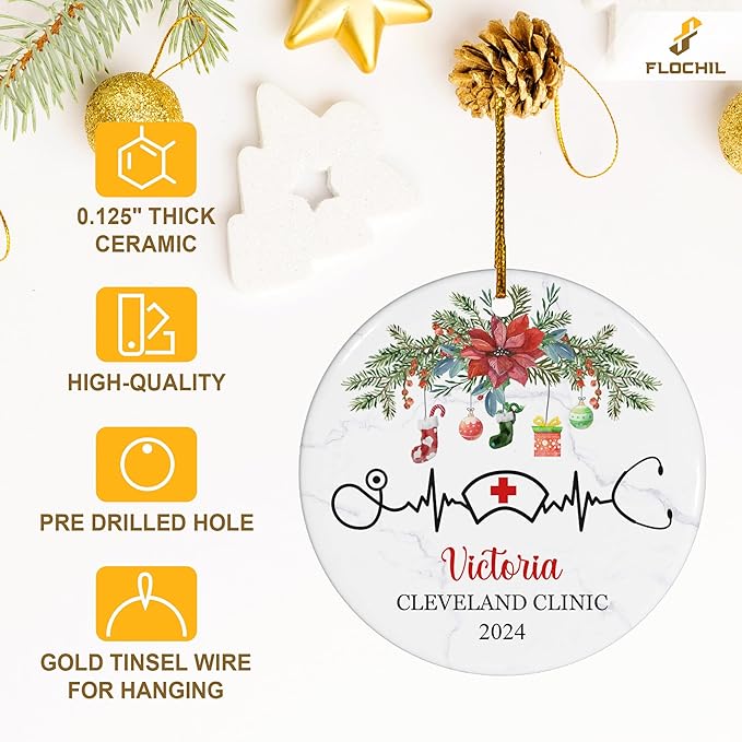 FLOCHIL Personalized Nurses Christmas Ornaments, Custom Ornaments Nurse with Name, Best Nurse Ornament, Gifts for Women, Christmas