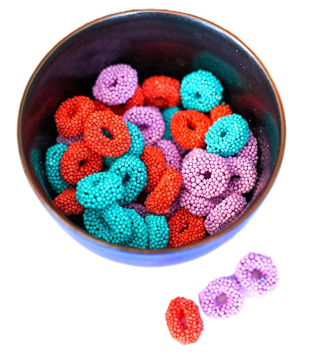 Assorted Fruit Flavored Crunchy Candy Coated Gummy Candy Rings - 1 lb of Tropical Punch Grape Cherry Chewy Sweet Treats in Reasealable Bag