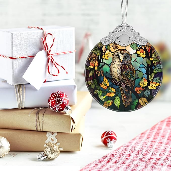 Christmas Ornament, 2025 Ornaments for Christmas Tree, Stained Glass Hanging Ornament, Holiday Ornaments, Unique Gift Idea - Owl on The Branch