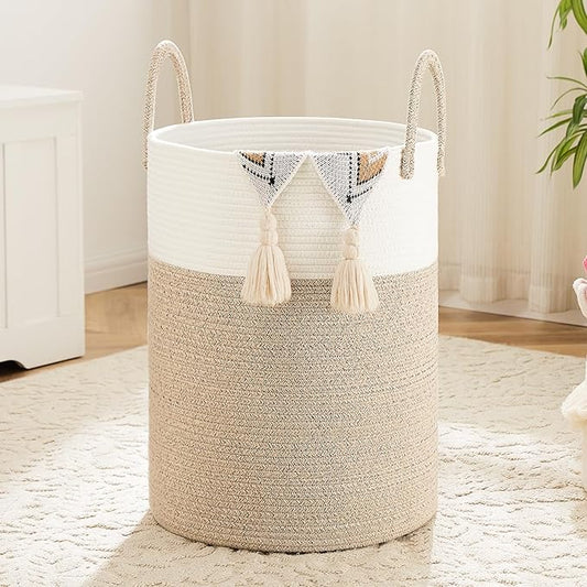 Laundry Basket,Woven Cotton Rope Laundry Hamper,40L for Decorative Storage of Dirty Clothes,Toys and Blankets in Bathroom,Baby Room and Living Room