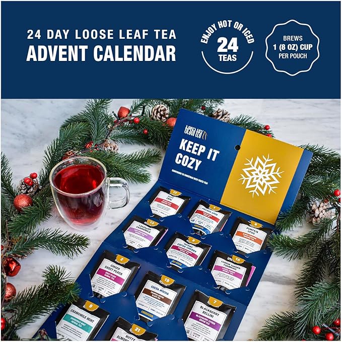 Tiesta Tea Advent Calendar 2025, Loose Leaf Herbal Tea Variety Pack, 24 Exquisite Loose Leaf Blends for Brew Lovers, Box of Herbal and Fruit Infusions, Hot or Iced, Holiday Gift Set Package