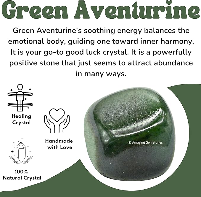 Amazing Gemstone Dark Green Aventurine Crystals and Healing Stones Tumbled - 1 oz Dark Green Aventurine Stone, Healing Stones for Energy Balance, Stress Relief - Premium Polished Gems Rocks
