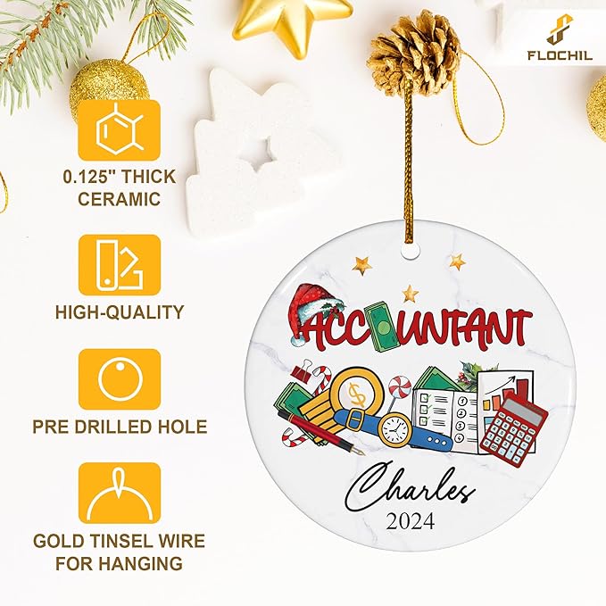 FLOCHIL Personalized Accountant Ornaments for Christmas Tree, Custom Accountant Christmas Ornament with Name, Gifts for Christmas