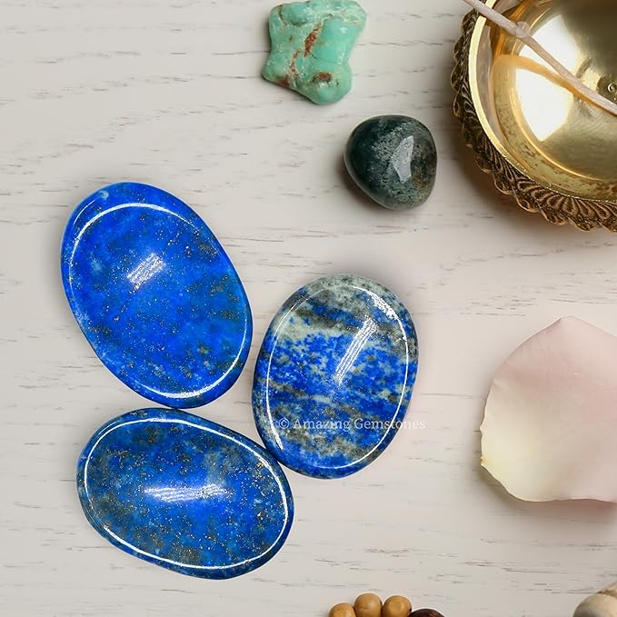Amazing Gemstone Lapis Lazuli Worry Stone, Healing Crystals - Piedra Crystal Fidget for Gift, Meditation, Calming, Relaxation, Stress Relief