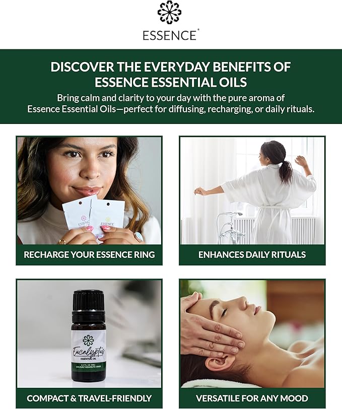 Essence Eucalyptus Essential Oil – 100% Pure & Therapeutic Grade – Perfect for Aromatherapy, Diffusers & Recharging Essence Nasal Diffuser Rings – Natural Stress & Mood Support (5mL)