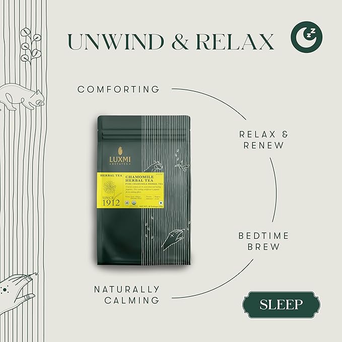 Luxmi Estates Chamomile Herbal Tea, 50 Tea Bags, Herbal Tea, Caffeine-Free, Single Ingredient Pure Chamomile, 50 Cups