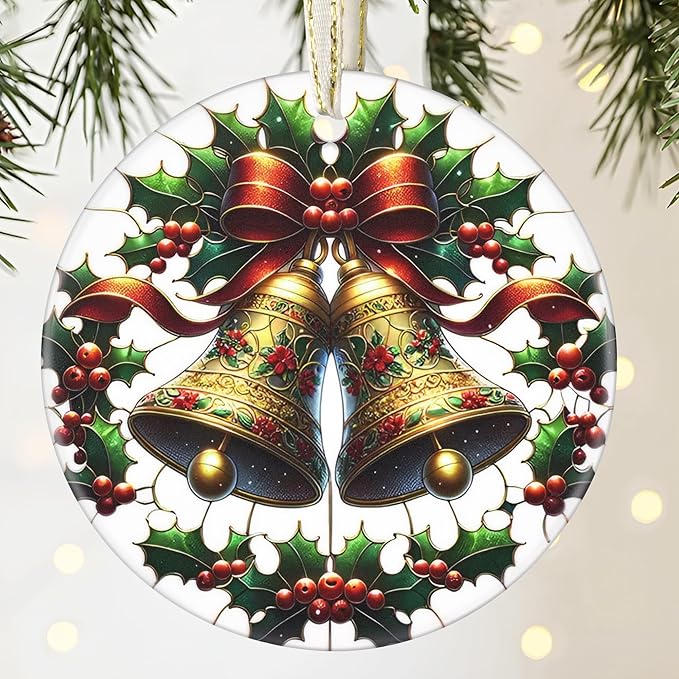 Ceramic Christmas Bell Ornament, 3.5 Inch - Tree Decoration, Gift for Christmas & Exchange