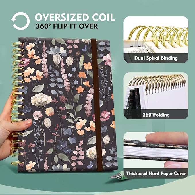 Cute Spiral Notebook, Journal for Women, Hardcover Spiral Journal, 5.5 x 8.3 Inches, 120 Pages,100gsm Paper, for Gifts Nurse Teacher Women Office Supplies(Watercolor Flower)