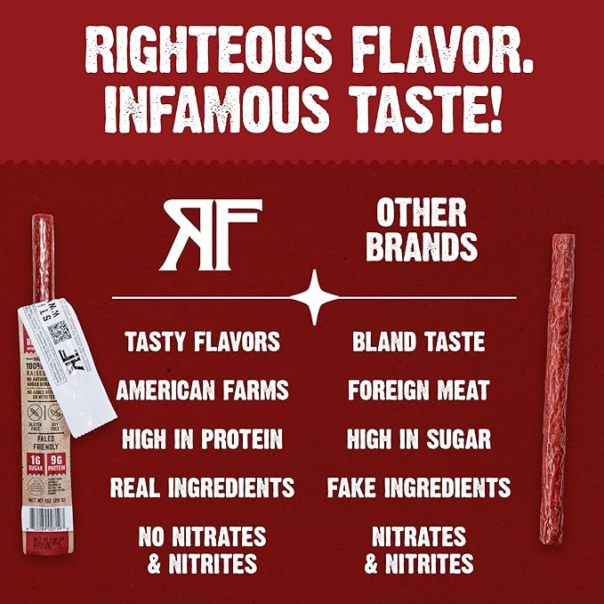 Righteous Felon Meat Sticks | 100% Beef Sticks | Gluten Free & Keto Meat Sticks | Low Sugar & High Protein Beef Sticks | Healthy Snack for Adults | Jerky Gifts for Men | OG Hickory, 24 Pack