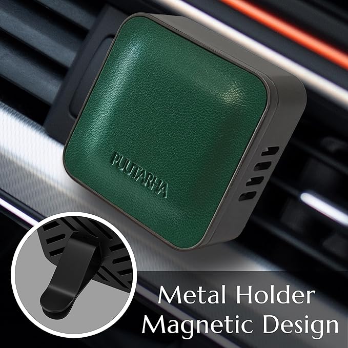 Premium Quality Car Air Freshener Leather and Metal Design Scent Vent Clip Diffuser,New Natural Fragrance Diffuser for Car with 3 Refill Scented Discs and Gift Box(Dark Green)