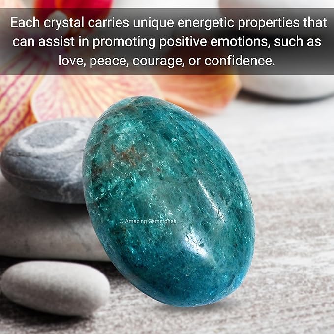Amazing Gemstone Blue Apatite Crystals and Healing Stones - Palm Stone Crystals Piedra for Good Luck, Balanced Positive Energy, Meditation - Unique Stocking Stuffers and Birthday Gifts for Women, Men