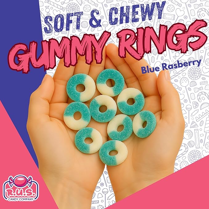 Blue Raspberry Ring Gummies 4.5 lbs Bulk Bag – Fruity Gummy Candy – Fresh, Soft & Chewy – Party, Snack, Candy Buffet – by RUS Candy Company (Blue Raspberry)