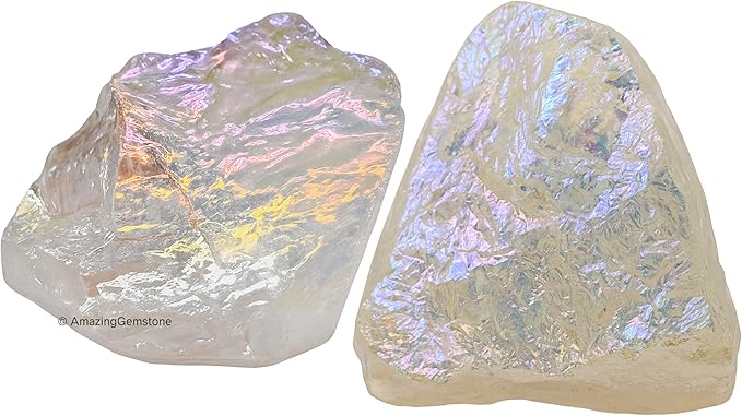 Amazing Gemstone Angel Aura Quartz Raw Crystals and Healing Stones, Natural Rocks for Meditation - DIY Raw Stones and Crystals, 2 Pieces