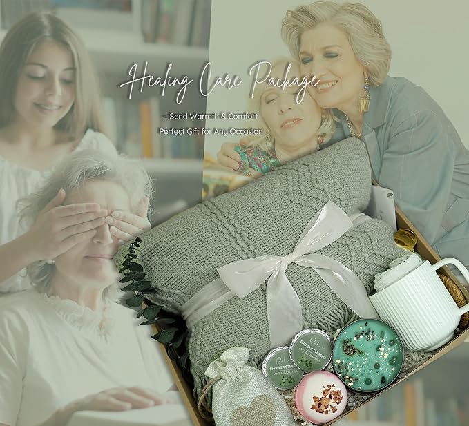 Get Well Soon Gift Baskets for Women&Men- Self Care Package - After Surgery/Sympathy/Relaxation Gifts /,Thinking of You/Grief/Bereavement/Miscarriage Gifts for Women (Grey Green)