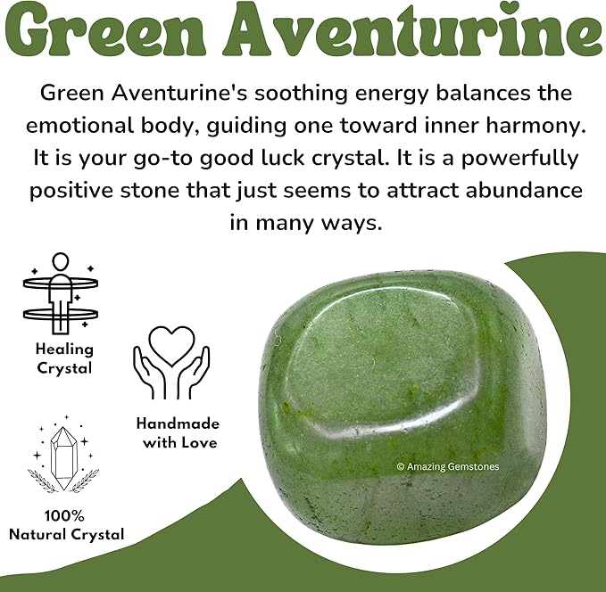 Amazing Gemstone Green Aventurine Crystals and Healing Stones Tumbled - 1 oz Green Aventurine Stone, Natural Healing Stones for Energy Balance, Stress Relief - Premium Polished Gems Rocks