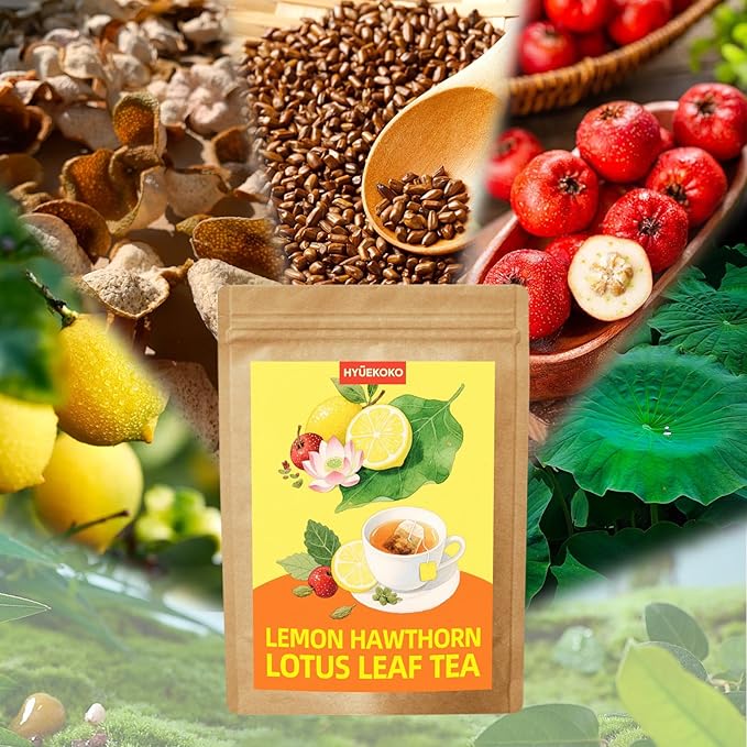 20 Bags Zesty Lemon Hawthorn Lotus Leaf Tea, Caffeine-Free Natural Ingredients Herbal Tea Bags, Improve Digestion, No Additives, Daily Enjoyment Tea for Women