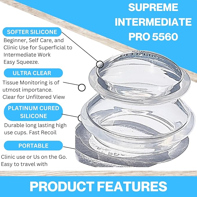Cupping Warehouse Supreme 6 INT Pro 5560 Silicone Cupping Set - Cupping Kit for Massage Therapy-Soft Ultra Clear Dye-Free for Body Sculpt, Cellulite, Scar & Pain (2S 1.5", 2M 2", 2L 2.5") - Not 6065
