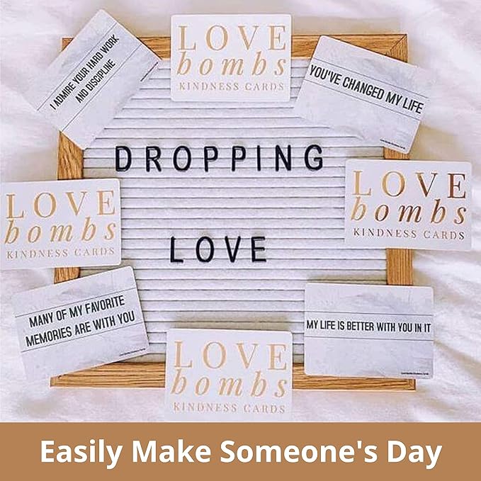 Better Me Love Bombs Kindness Cards – 111 Appreciation & Gratitude Cards, Love Notes for Him & Her, Just Because Gifts, Perfect for Valentine's Day (White & Gold)