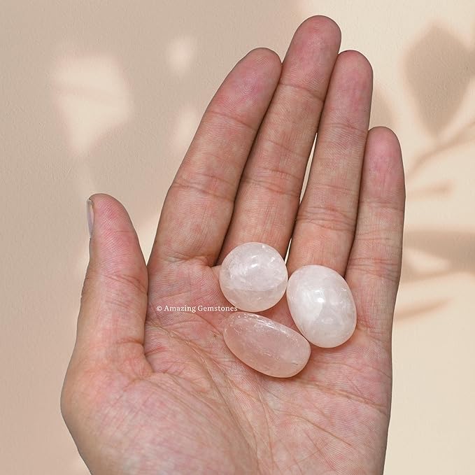Amazing Gemstone Rose Quartz Crystals and Healing Stones Tumbled - 1 oz Rose Quartz Stone Gem Stones, Natural Healing Stones for Energy Balance, Stress Relief - Premium Polished Gems Rocks