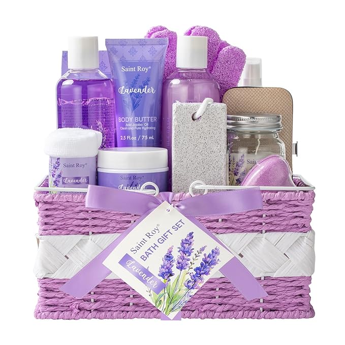 Large Spa kit for women gift set, 20 PCS Spa Gift Baskets Christmas Gifts for Women Bath Kit with Lavender gifts spa gift set Basket For Women, Luxury Self Care Home Spa Kit Lavender Bath Gift Basket