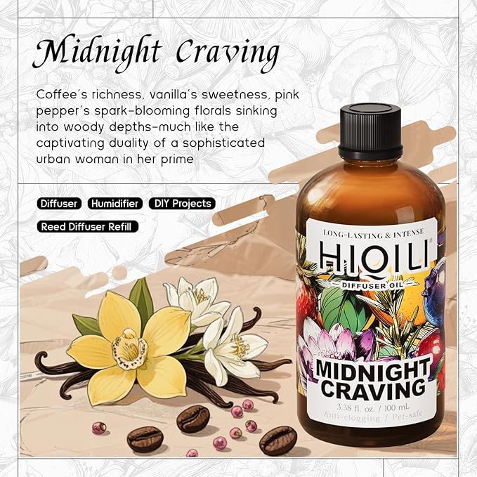 HIQILI Midnight Craving Diffuser Oil, Inspired by Y S.L's B.Lack O.pium, for Home & Hotel, Long-Lasting Fragrance Oil- 3.38 Fl Oz