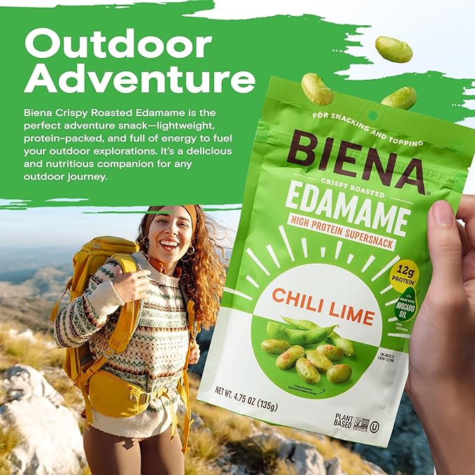 Biena Crispy Roasted Edamame Beans Snack – High Protein Snack for Adults & Kids, 12g-13g Protein per Serving - Made with Avocado Oil – Vegan, Low Carb, Gluten-Free – 3-Pack 4.75oz, Chili Lime