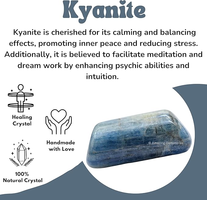 Amazing Gemstone Kyanite Crystals and Healing Stones Tumbled - 1 oz Kyanite Stone Gem Stones, Natural Healing Stones for Energy Balance, Stress Relief - Premium Polished Gems Rocks for Meditation