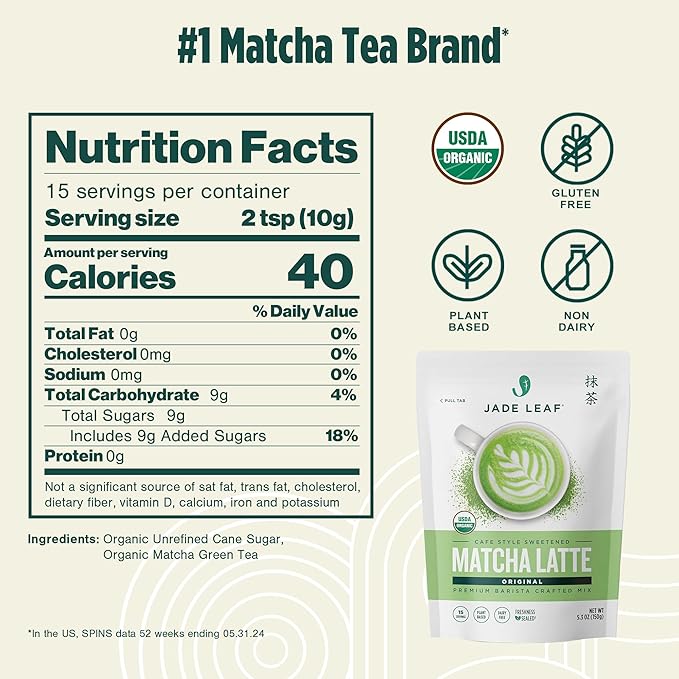 Jade Leaf Matcha Organic Café Style Sweetened Matcha Latte Premium Barista Crafted Mix - Original - Authentically Japanese (5.3 Ounce Pouch)