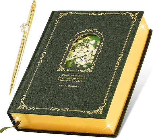 Thick Journal for Women & Girls, 360 Pages A5 Writing Journaling Notebook with Paintings, Women Journal for Writing, Vintage Journal with Gift Box & Pen for Women Gift Ideas (Deep Olive Green)