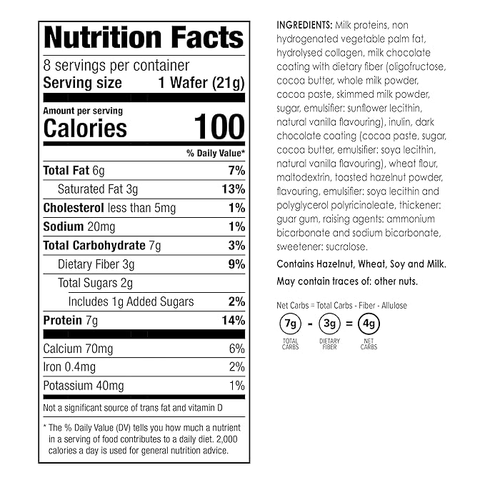 BariWise Protein Wafer Bar, Chocolate Hazelnut, High Fiber, Low Carb Keto Friendly Snack (8ct)