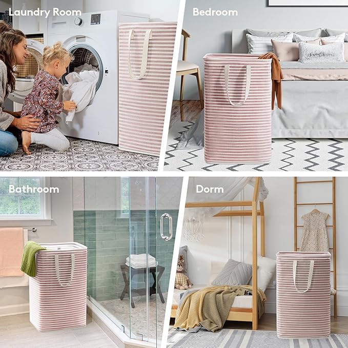 Lifewit 3 Pack Laundry Hamper Large Collapsible Laundry Baskets, Freestanding Waterproof Clothes Hamper with Easy Carry Handles in Laundry Room Bedroom Bathroom College Dorm for Adults, Pink, 3 x 80L