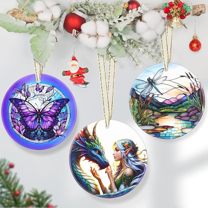 Elf & Dragon 3.5 Inch Ceramic Christmas Hanging Ornament - Tree Decoration & Gift for Christmas & Holiday Present Exchange