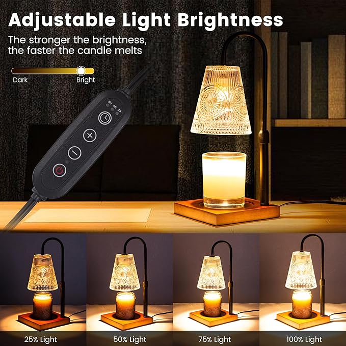 Candle Warmer Lamp with 2 Bulbs, Electric Candle Warmer with Timer -Clear Adjustable Height and Dimmer LampCandle Warmer for Scented Jar Candles Wax Melt Warmer for Home Decor