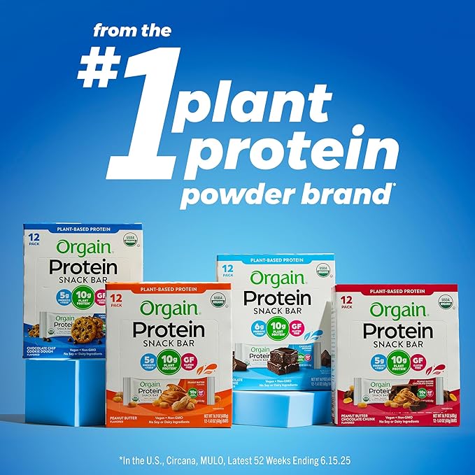 Orgain Organic Vegan Protein Bars, Peanut Butter - 10g Plant Based Protein, Low Calorie Healthy Snacks, No Lactose or Soy Ingredients, Gluten Free, Non-GMO - 1.41 Oz (Pack of 12)