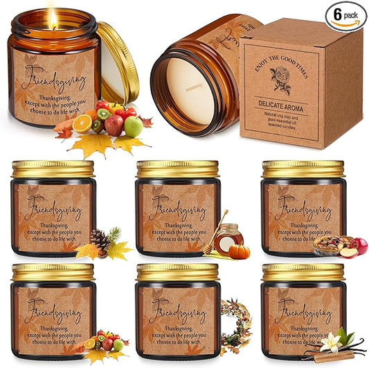 6 Pcs Thanksgiving Gifts Fall Scented Candles Set 3.5 Oz Soy Wax Pumpkin Scented Glass Jar Candle Friendsgiving Gift for Friends Coworker Women Men Autumn Birthday (Amber)