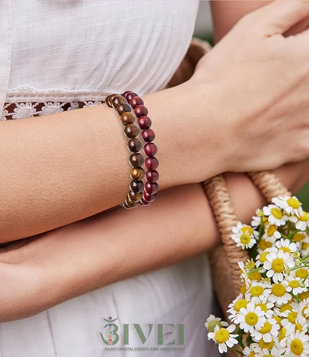 Bivei Natural Gemstone Semi Precious Healing Crystals Handmade Stretchy Round Beads Bracelet, Enhance Positive Energy