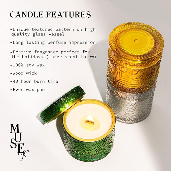 Hidden Label Fir Balsam Scented Crackling Wood Wick Soy Candles, 7.4oz Glass Jar Decorative Candles for Women