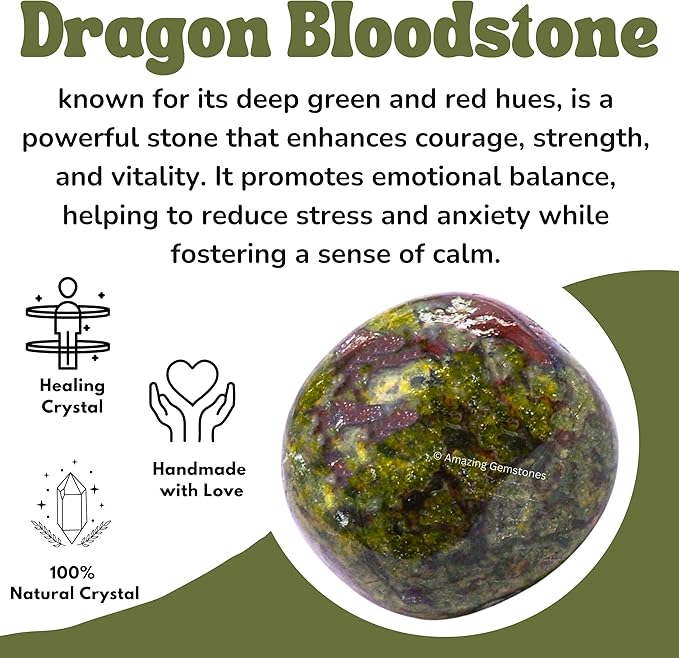 Amazing Gemstone Dragon Bloodstone Crystals and Healing Stones Tumbled - 1 oz Dragon Bloodstone Stone, Healing Stones for Energy Balance, Stress Relief - Premium Polished Gems Rocks for Meditation