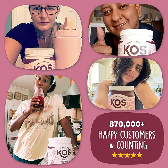 KOS Organic Beet Root Powder, USDA Organic - Natural Nitric Oxide Booster, Superfood Plant Based Beetroot Antioxidant, Supports Active Lifestyle & Healthy Circulation, Soy & Gluten-Free - 90 Servings